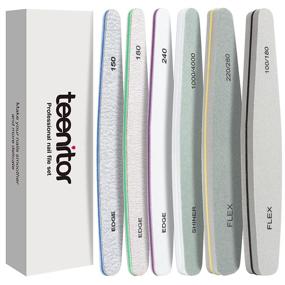 img 4 attached to 💅 Professional Double-Sided Nail File Buffer Set by Teenitor - Natural Manicure File for Gel Nails, Washable Nail Polisher