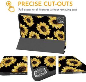 img 1 attached to 🌻 Hepix iPad Pro 11 Inch Case - Sunflower 2020 2018 with Pencil Holder, Flower Full-Body Trifold Slim Stand Hard Protective Cover - Shockproof Case with Auto Sleep Wake for A2228 A2231 A2068 A2230