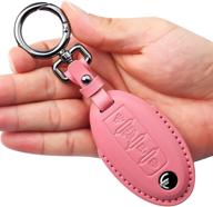 tukellen for nissan leather key fob cover with keychain compatible with nissan altima maxima murano rogue sentra 370z pathfinder infinity genuine leather case for nissan 4 button smart key-pink logo