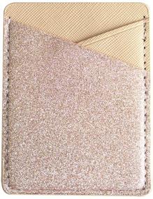 img 4 attached to LeNaup Beige Bling Bling PU Leather Stick-on Cell Phone Wallet | Sparkly Cell Phone Card Holder Pocket for Credit Card, Business Card, ID, and Keys