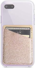 img 3 attached to LeNaup Beige Bling Bling PU Leather Stick-on Cell Phone Wallet | Sparkly Cell Phone Card Holder Pocket for Credit Card, Business Card, ID, and Keys