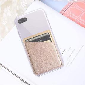 img 2 attached to LeNaup Beige Bling Bling PU Leather Stick-on Cell Phone Wallet | Sparkly Cell Phone Card Holder Pocket for Credit Card, Business Card, ID, and Keys