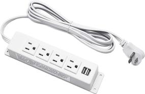 img 4 attached to 💡 Wall-Mounted Power Strip with 2 USB Ports and 4 AC Outlets, 6.56 FT Extension Cord, Flat Plug Mountable Power Strip Outlet