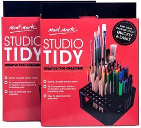 img 4 attached to Mont Marte Studio Tidy 2 Pack: 96 Hole Plastic Pencil & Brush Holder for Art Studio Organization