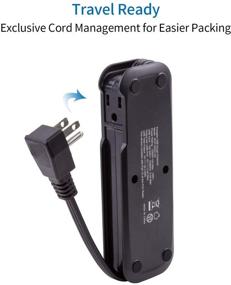 img 3 attached to Черная портативная полоска питания с USB - NTONPOWER 2 розетки 3 USB портативная зарядная станция, короткий кабель длиной 15 дюймов для отелей, круизов, прикроватных тумбочек, аэропортов, конференц-залов.