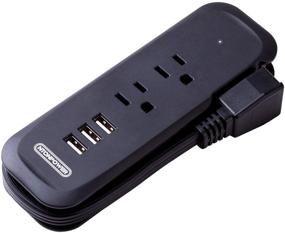 img 4 attached to Черная портативная полоска питания с USB - NTONPOWER 2 розетки 3 USB портативная зарядная станция, короткий кабель длиной 15 дюймов для отелей, круизов, прикроватных тумбочек, аэропортов, конференц-залов.