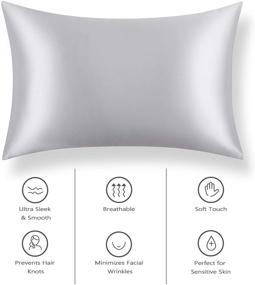 img 3 attached to 🌙 CAROMIO Mulberry Silk Pillowcase Standard Size, Grade 6A Long Fiber Natural Silk for Skin & Hair | Soft Breathable Silk Case, Silver Grey, 20x26 Inches with Hidden Zipper