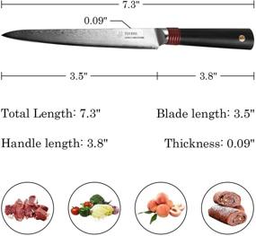 img 3 attached to 🔪 Introducing the TUO 6-inch Utility Knife: Premium Japanese AUS-10 HC Stainless Steel Blade for Effortless Multi-Purpose Kitchen Tasks - Slicing, Peeling, and More! Dishwasher Safe G10 Handle & Stunning Damascus Design- RING-DM Series