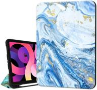 hepix marble case for new ipad air 4th gen 2020 with pencil holder - navy blue marble | trifold smart stand cover with wireless charging and auto sleep/wake logo