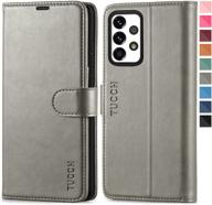 📱 galaxy a52 4g/5g wallet case, tucch pu leather flip cover with magnetic stand, rfid blocking, card slots, shockproof tpu interior, compatible with galaxy a52 6.5-inch 2021, grey logo