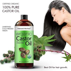 img 2 attached to Natural Riches Organic Castor Oil: USDA Certified Cold Pressed Oil for Dry Skin, Hair Loss, Dandruff, and Thicker Hair Growth - Moisturizes and Heals Scalp, Skin, Hair. Enhances Eyelashes & Eyebrows -16 fl. oz.