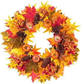 img 4 attached to 🍂 20inch Rocinha Fall Wreath - Perfect Autumn, Halloween, and Thanksgiving Day Decor for Front Door Outside