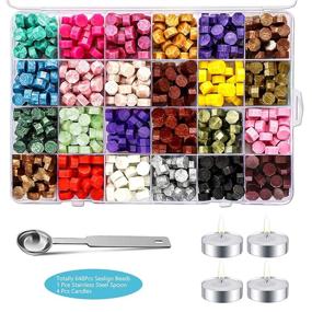 img 4 attached to 💌 Wax Seal Beads, 648 Pieces Sealing Wax for Stamp, Sealing Kit with 4 Candles, 1 Spoon - Ideal for Wedding Invitations, Wine Packages, Gift Wrapping and More (24 Colors)