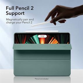 img 2 attached to ESR Rebound Magnetic Smart Case for iPad Pro 12.9-inch 2021/2020 & 2018, Forest Green - Convenient Magnetic Attachment, Pencil Pairing & Charging Support, Auto Sleep/Wake Trifold Stand