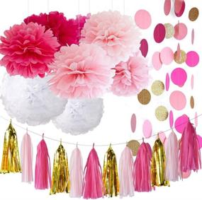 img 4 attached to 🎉 Vibrant Fuchsia Pink Gold Valentine Decorations: Bachelorette Party & Bridal Shower Delights incl. Tassel & Flower Decorations, Hen Party Supplies