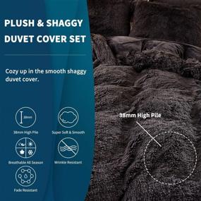 img 2 attached to 🐻 HAOK Plush Shaggy Duvet Cover Set - Ultimate Faux Fur Fluffy Bedding Set for Queen Size Beds - Luxurious Velvet Fuzzy Comforter Cover in Dark Grey - 5 Pieces (1 Shaggy Duvet Cover, 2 Shaggy Pillow Shams, 2 Pillowcases)