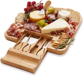 img 3 attached to 🧀 Casafield Organic Bamboo Cheese Cutting Board & Knife Gift Set: Perfect Wooden Serving Tray for Charcuterie, Meat Platter, Fruit & Crackers | Slide Out Drawer with 4 Stainless Steel Knives Included