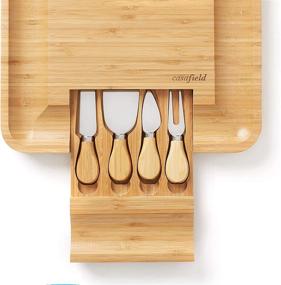 img 1 attached to 🧀 Casafield Organic Bamboo Cheese Cutting Board & Knife Gift Set: Perfect Wooden Serving Tray for Charcuterie, Meat Platter, Fruit & Crackers | Slide Out Drawer with 4 Stainless Steel Knives Included