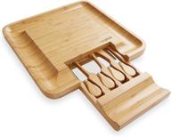 🧀 casafield organic bamboo cheese cutting board & knife gift set: perfect wooden serving tray for charcuterie, meat platter, fruit & crackers | slide out drawer with 4 stainless steel knives included logo