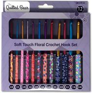 premium soft grip floral crochet hook set with 12 hooks by quilted bear: various sizes included logo