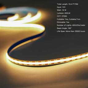 img 3 attached to 🔥 CP3 12V COB Flexible LED Strip Kits - 2700K Warm White 16.4 FT - 400LEDs/Meter - No Hot Spots - Bendable Continuous Lights Tape - CRI 80+ - RF Remote & UL Power Supply - DIY Home Decoration