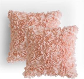 img 4 attached to 🌹 Stunning MIULEE 3D Chiffon Rose Flower Pillow Cover Set - Romantic Decor for Sofa, Bedroom, Car - 16x16 Inch - Peach Pink Wedding Design