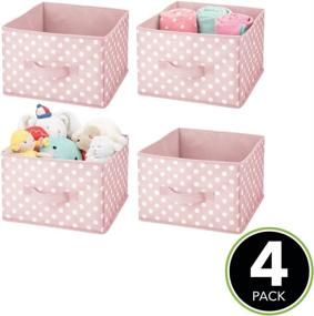 img 3 attached to mDesign Soft Fabric Closet Storage Organizer Holder Box Bin - Attached Handle, Open Top, for Child/Kids Bedroom, Nursery, Toy Room - Polka Dot Print Design - Medium Size, Pack of 4 - Pink with White Dots