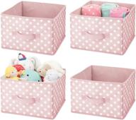 mdesign soft fabric closet storage organizer holder box bin - attached handle, open top, for child/kids bedroom, nursery, toy room - polka dot print design - medium size, pack of 4 - pink with white dots logo