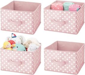 img 4 attached to mDesign Soft Fabric Closet Storage Organizer Holder Box Bin - Attached Handle, Open Top, for Child/Kids Bedroom, Nursery, Toy Room - Polka Dot Print Design - Medium Size, Pack of 4 - Pink with White Dots