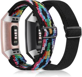 img 4 attached to 📦 Wearlizer Elastic Bands: 2-Pack Compatible with Fitbit Charge 4/3/3 SE – Adjustable Stretchy Nylon Loop Replacement Straps for Women and Men