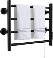 🔥 stainless steel towel warmer 4 bars - wall mounted heated towel rack for bathroom, plug-in/hardwired with timer - matte black finish logo