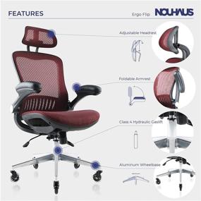 img 3 attached to 🪑 ErgoFlip Burgundy Mesh Computer Chair - Retractable Armrest and Blade Wheels, Ergonomic Office Chair, Gaming Chairs, Executive Swivel Chair with High Spec Base - NOUHAUS