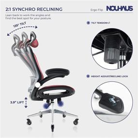 img 2 attached to 🪑 ErgoFlip Burgundy Mesh Computer Chair - Retractable Armrest and Blade Wheels, Ergonomic Office Chair, Gaming Chairs, Executive Swivel Chair with High Spec Base - NOUHAUS