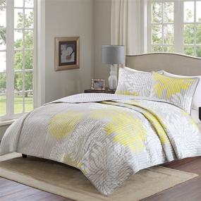 img 3 attached to 🌼 Comfort Spaces Enya Quilt Set - Floral Print Design, Lightweight All-Season Bedding, Full/Queen Size (Yellow 3 Piece)