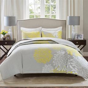 img 4 attached to 🌼 Comfort Spaces Enya Quilt Set - Floral Print Design, Lightweight All-Season Bedding, Full/Queen Size (Yellow 3 Piece)