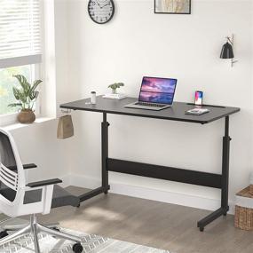 img 2 attached to 💼 Armocity Height Adjustable Desk: Portable Rolling Computer Desk with Wheels, Hook, and Adjustable Height for Comfortable Work-at-Home Experience - Ideal for Office, Living Room, Bedroom – Black