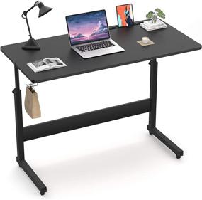 img 3 attached to 💼 Armocity Height Adjustable Desk: Portable Rolling Computer Desk with Wheels, Hook, and Adjustable Height for Comfortable Work-at-Home Experience - Ideal for Office, Living Room, Bedroom – Black