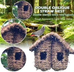 img 3 attached to 🏡 Bird Nest Grass Bird Hut - Outdoor Hanging Birdhouse for Canaries, Chickadees, Wrens, Finches, and Sparrows - Hand-Woven Fiber Roosting Pocket Hideaway