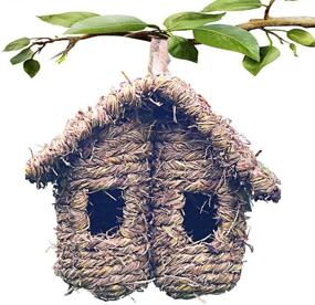 img 4 attached to 🏡 Bird Nest Grass Bird Hut - Outdoor Hanging Birdhouse for Canaries, Chickadees, Wrens, Finches, and Sparrows - Hand-Woven Fiber Roosting Pocket Hideaway