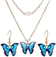 🦋 butterfly pendant necklace earrings set: exquisite fashion choker jewelry gift for women and girls logo