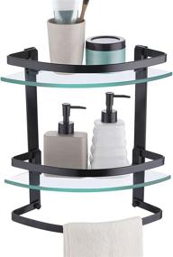 img 4 attached to 🚿 KES 2 Tier Corner Bathroom Glass Shelf with Towel Bar and Rail Wall Mount - Black Tempered Glass, Anodized Aluminum, A4129B-BK