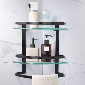 img 2 attached to 🚿 KES 2 Tier Corner Bathroom Glass Shelf with Towel Bar and Rail Wall Mount - Black Tempered Glass, Anodized Aluminum, A4129B-BK