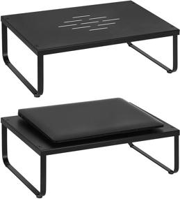 img 4 attached to 🖥️ SUFAUY 2-Pack Monitor Stand Riser - Sturdy Black Metal Construction for Laptop, Computer, iMac, Pc, Printer - Stackable 2 Tier Multi-Purpose Desk Organizer & Computer Stand