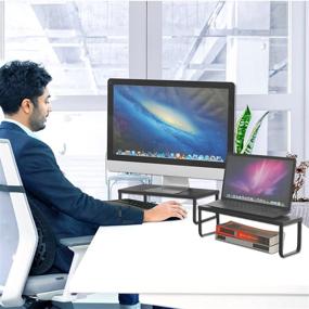img 3 attached to 🖥️ SUFAUY 2-Pack Monitor Stand Riser - Sturdy Black Metal Construction for Laptop, Computer, iMac, Pc, Printer - Stackable 2 Tier Multi-Purpose Desk Organizer & Computer Stand