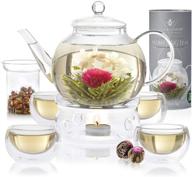 🌸 teabloom celebration tea collection – heat-resistant glass teapot (40 oz / 1.2 l) with 4 insulated glass teacups, tea warmer, detachable glass infuser & 12 handcrafted flowering teas logo