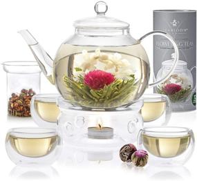 img 4 attached to 🌸 Teabloom Celebration Tea Collection – Heat-resistant Glass Teapot (40 OZ / 1.2 L) with 4 Insulated Glass Teacups, Tea Warmer, Detachable Glass Infuser & 12 Handcrafted Flowering Teas