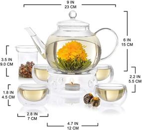 img 3 attached to 🌸 Teabloom Celebration Tea Collection – Heat-resistant Glass Teapot (40 OZ / 1.2 L) with 4 Insulated Glass Teacups, Tea Warmer, Detachable Glass Infuser & 12 Handcrafted Flowering Teas