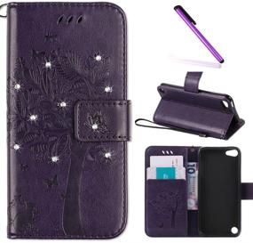 img 4 attached to 🦋 LEECOCO Embossed Floral Bling Diamonds Butterfly iPod Touch 5 Case | iPod Touch 6 Case | Wallet Case with Card Slots, Flip Stand, PU Leather for 5th 6th Generation iPod Touch, Wishing Tree Purple