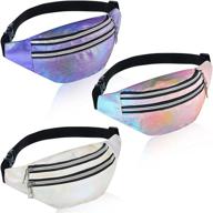 🎒 holographic fanny pack for women men kids - metallic color sport waistbag with adjustable belt and pouches - perfect for traveling, running, partying - available in white, pink, purple logo