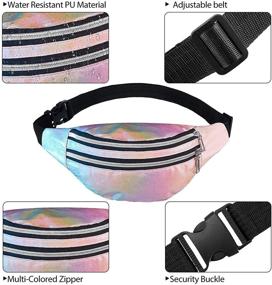 img 2 attached to 🎒 Holographic Fanny Pack for Women Men Kids - Metallic Color Sport Waistbag with Adjustable Belt and Pouches - Perfect for Traveling, Running, Partying - Available in White, Pink, Purple